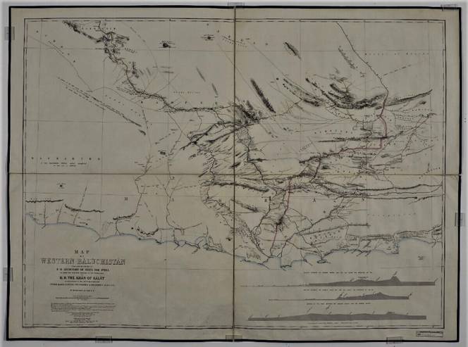 “Map of Western Baluchistan Compiled by Order of H.M. Secretary of State for India to Show the Western Frontier of the Territories H.H. the Khan of Kalat as Determined by the Frontier Commission under Major General Sir Frederic J. Goldsmid,” British Library: Map Collections, IOR/X/3094/1-4 (1874), Qatar Digital Library 