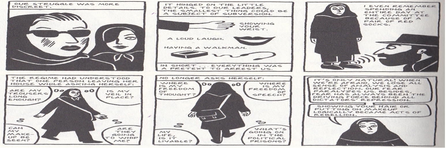 Figure 2. Satrapi, The Complete Persepolis, 302. Graphic Novel Excerpt from PERSEPOLIS 2: THE STORY OF A RETURN by Marjane Satrapi, translated by Anjali Singh, translation copyright © 2004 by Anjali Singh. Used by permission of Pantheon Books, an imprint of the Knopf Doubleday Publishing Group, a division of Penguin Random House LLC. All rights reserved. 